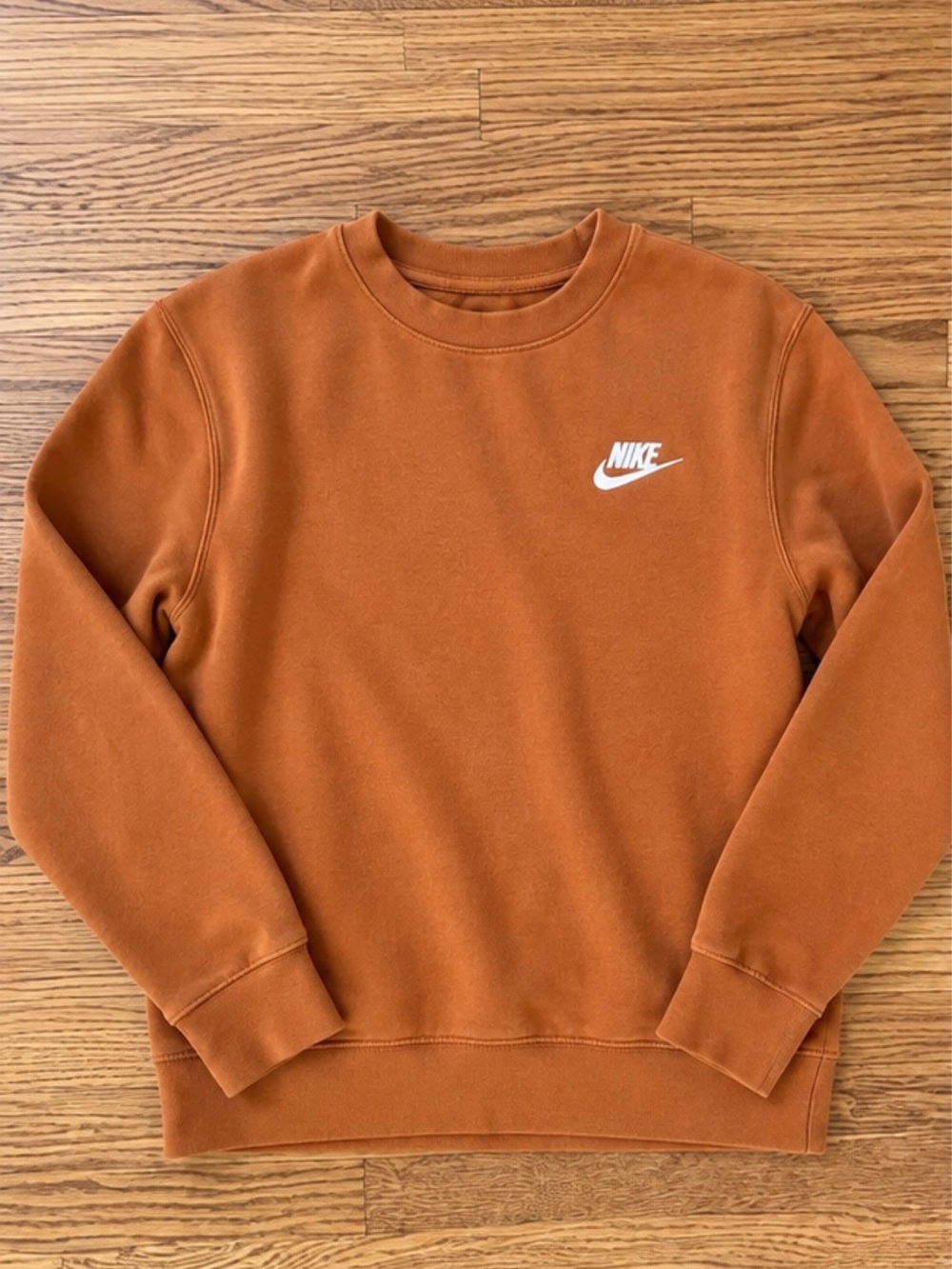 Nike Men’s Crewneck Sweatshirt in Rust Orange with White Logo